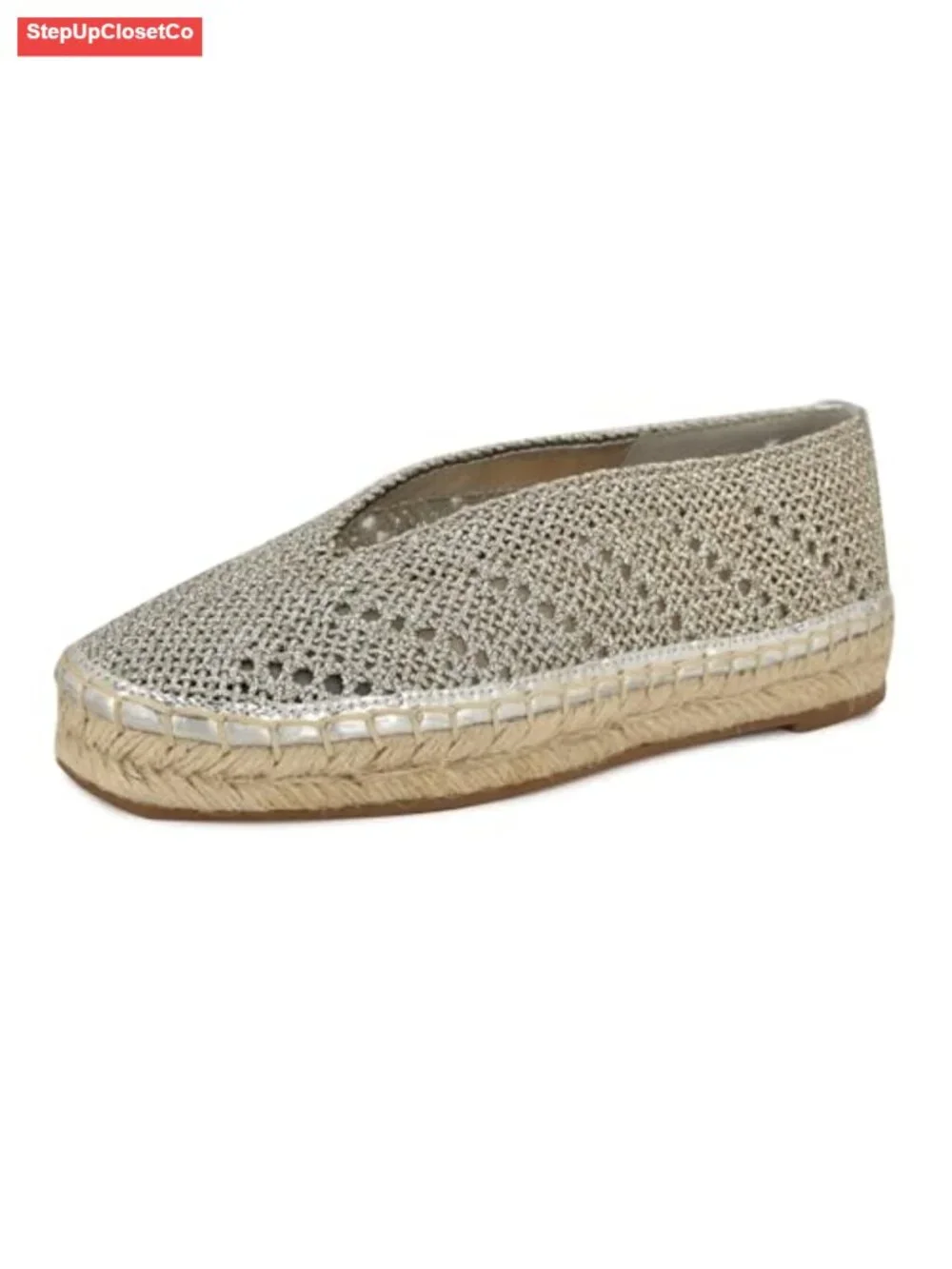 Woven Square Toe Espadrilles - Faux Leather Slip-On Flats